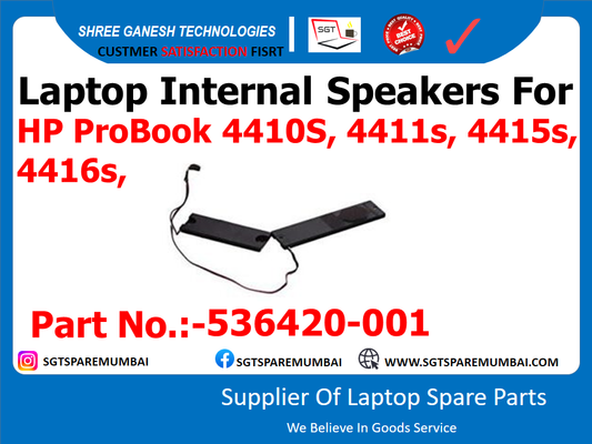 Laptop Internal Speakers For HP ProBook 4410S, 4411s, 4415s, 44165, Part No.:-536420-001