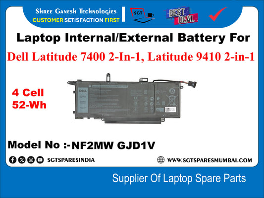 Laptop Internal Compatible Battery For Dell Latitude 7400 2-In-1, Latitude 9410 2-in-1 4 Cell 52-Wh Model No :- NF2MW GJD1V