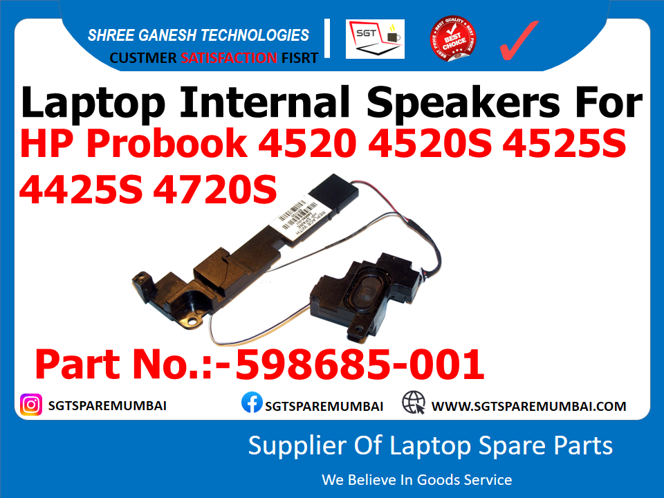 Laptop Internal Speakers For HP Probook 4520 4520S 4525S 4425S 4720S Part No.:-598685-001