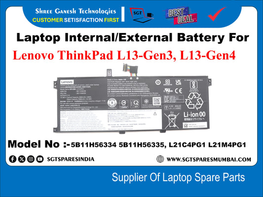 Laptop Internal Compatible Battery For Lenovo ThinkPad L13-Gen3, L13-Gen4, Model No :-5B11H56334, 5B11H56335, L21C4PG1, L21M4PG1