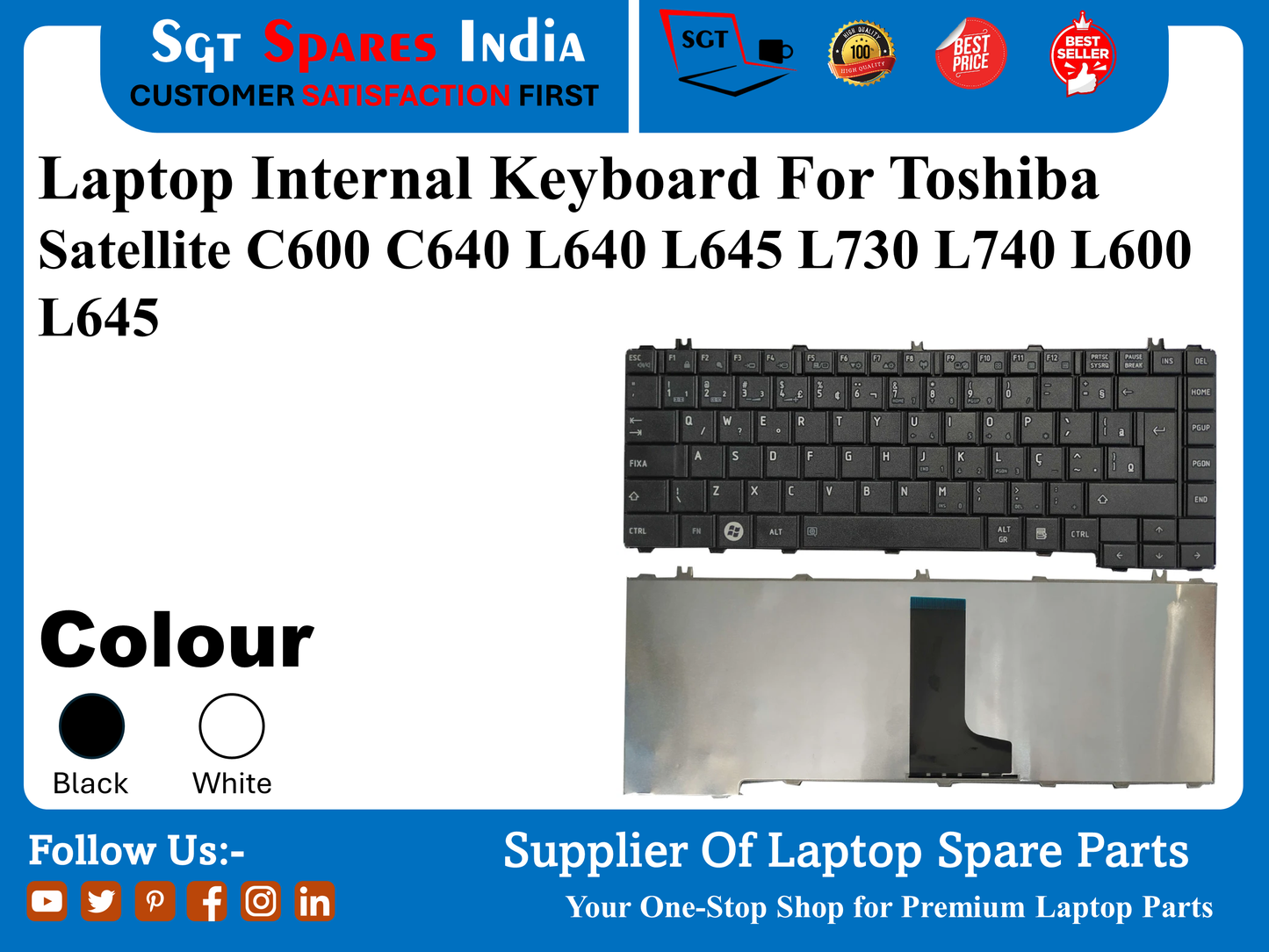 Laptop Internal Keyboard For Toshiba Satellite C600 C640 L640 L645 L730 L740 L600 L645 Colour Black White