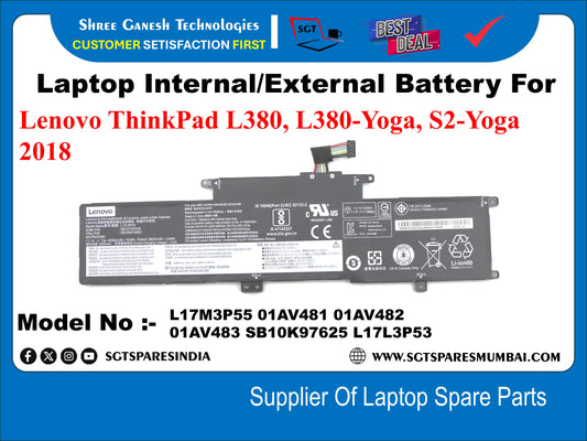 Laptop Internal Compatible Battery For Lenovo ThinkPad L380, L380-Yoga, S2-Yoga 2018 Model No :- L17M3P55, 01AV481, 01AV482, 01AV483, 5B10K97625, L17L3P53