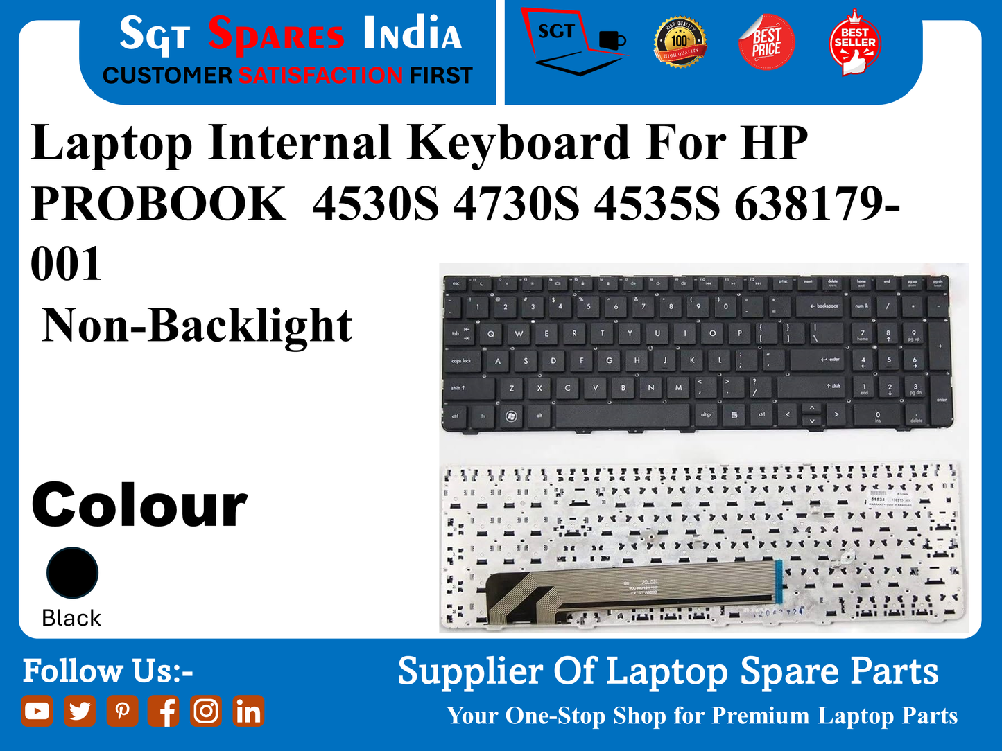 Laptop Internal Keyboard For HP PROBOOK 4530S 4730S 4535S 638179- 001 Non-Backlight Colour Black