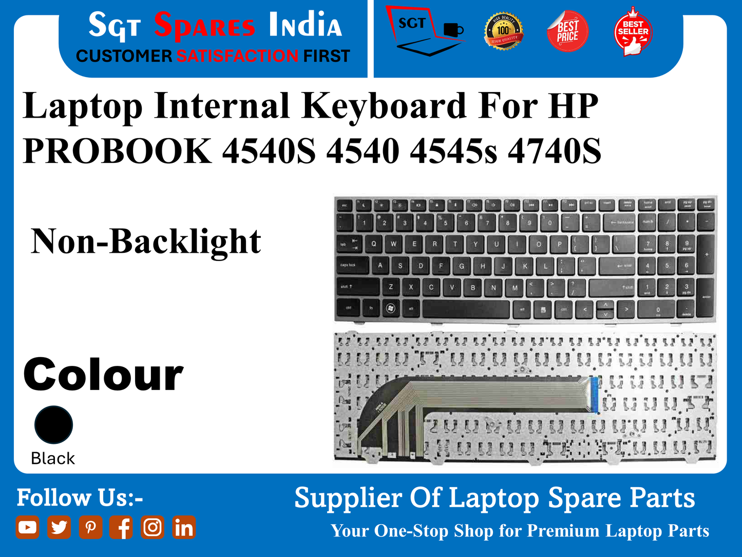 Laptop Internal Keyboard For HP PROBOOK 4540S 4540 4545s 4740S Non-Backlight Colour Black