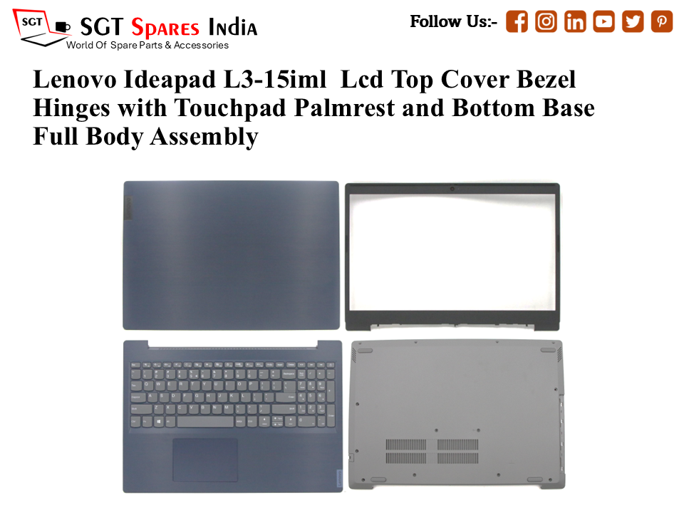 Lenovo Ideapad L3-15iml Laptop Lcd Top Cover Bezel Hinges with Touchpad Palmrest and Bottom Base Full Body Assembly