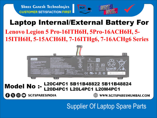 Laptop Internall Compatible Battery For Lenovo Legion 5 Pro-16ITH6H, 5Pro-16ACH6H, 5- 15ITH6H, 5-15ACH6H, 7-16ITHg6, 7-16ACHg6 Series, Model No :- L20C4PC1, 5B11B48822, 5B11B48824, L20D4PC1, L20L4PC1, L20M4PC1