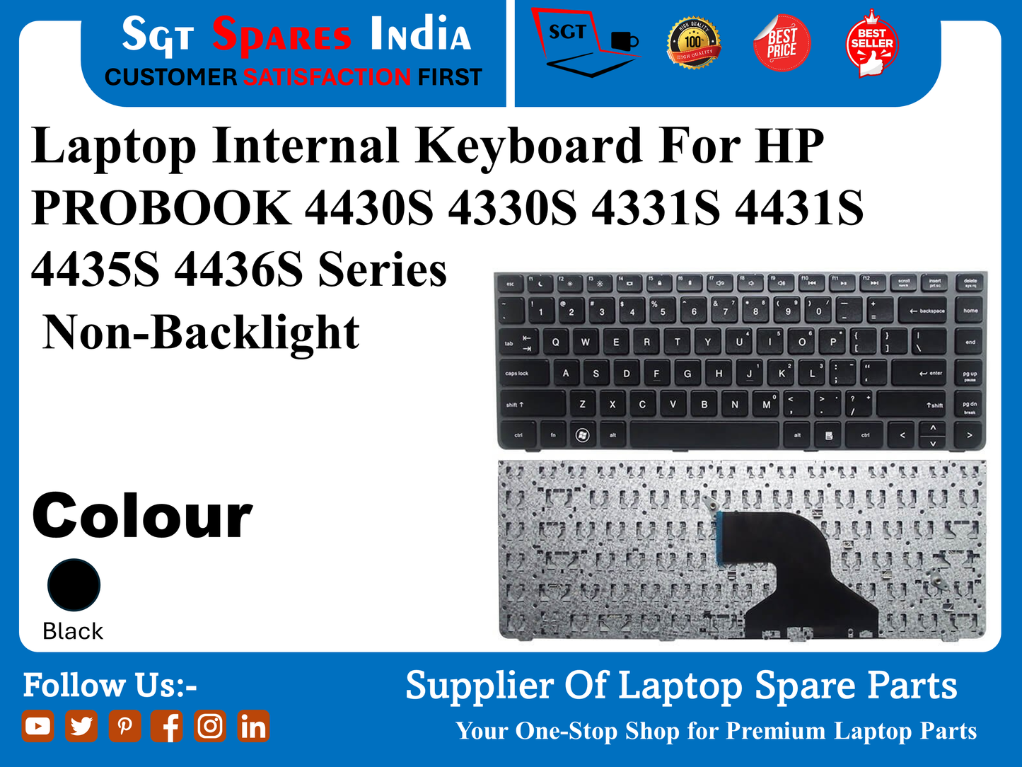 Laptop Internal Keyboard For HP PROBOOK 4430S 4330S 4331S 4431S 4435S 4436S Series Non-Backlight Colour Black