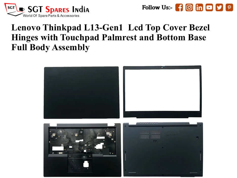 Lenovo Thinkpad L13-Gen1 Laptop Lcd Top Cover Bezel Hinges with Touchpad Palmrest and Bottom Base Full Body Assembly