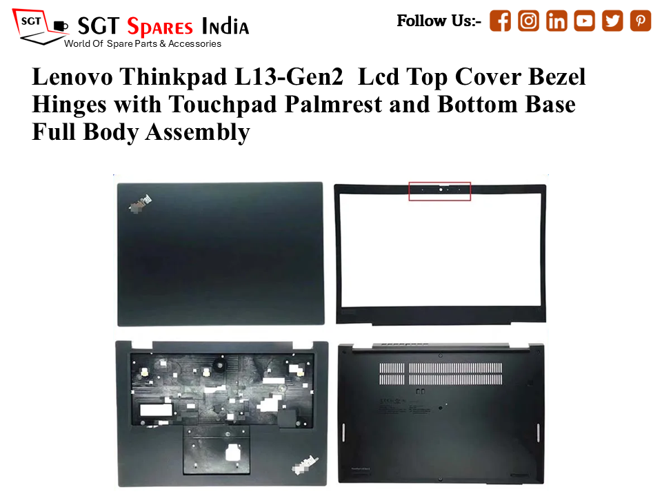 Lenovo Thinkpad L13-Gen2 Laptop Lcd Top Cover Bezel Hinges with Touchpad Palmrest and Bottom Base Full Body Assembly