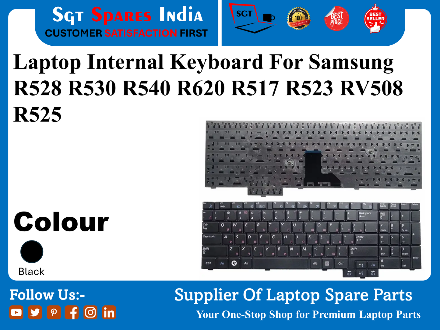 Laptop Internal Keyboard For Samsung R528 R530 R540 R620 R517 R523 RV508 R525 Colour Black