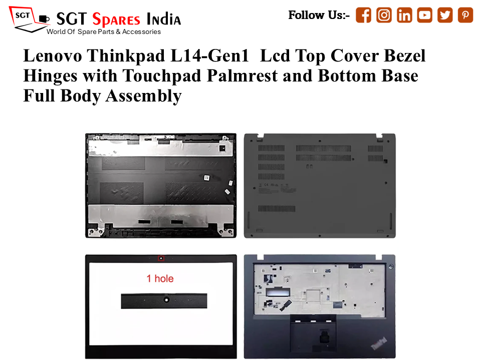 Lenovo Thinkpad L14-Gen1 Laptop Lcd Top Cover Bezel Hinges with Touchpad Palmrest and Bottom Base Full Body Assembly