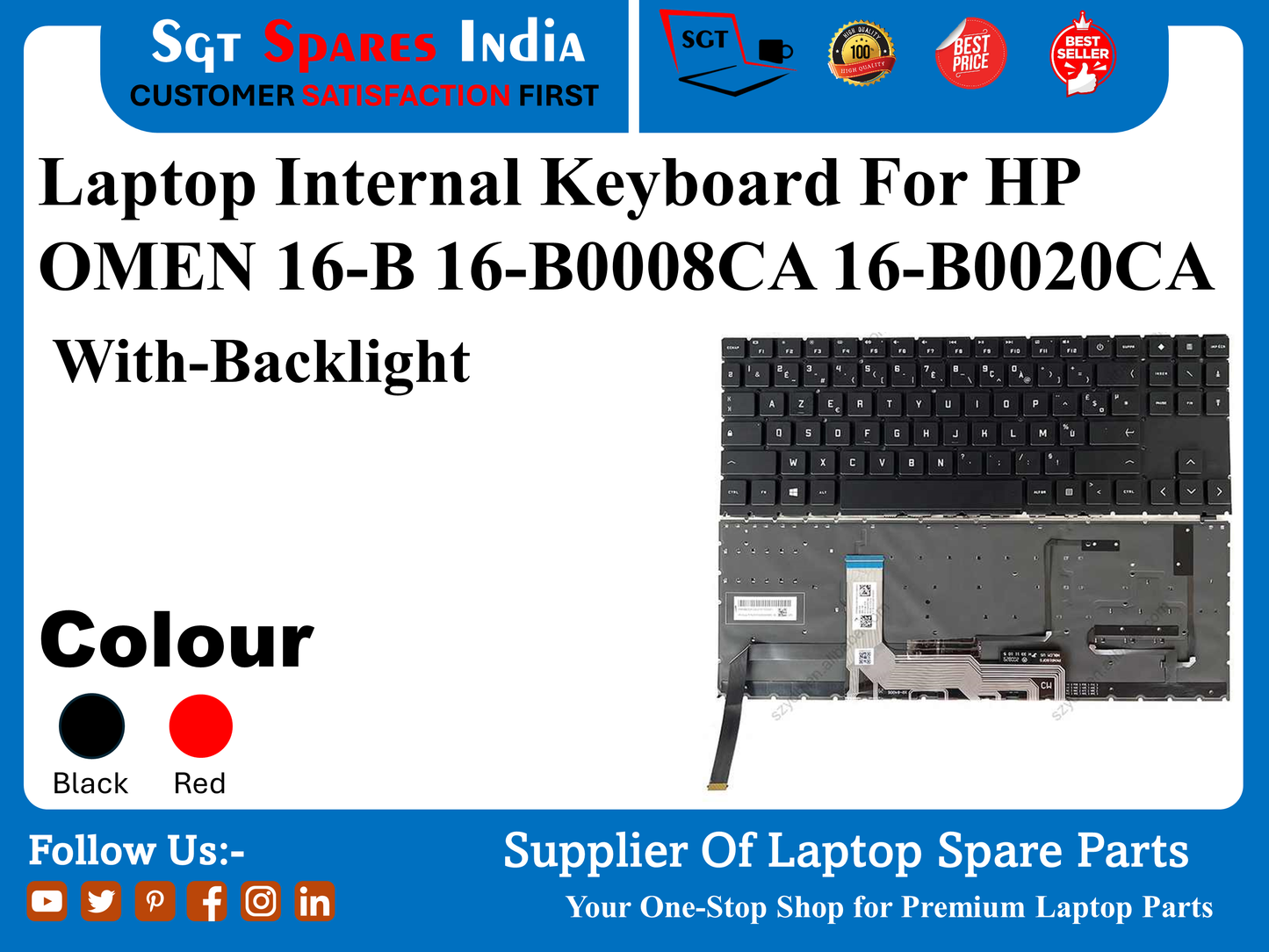 Laptop Internal Keyboard For HP OMEN 16-B 16-B0008CA 16-B0020CA With-Backlight Colour Black Red