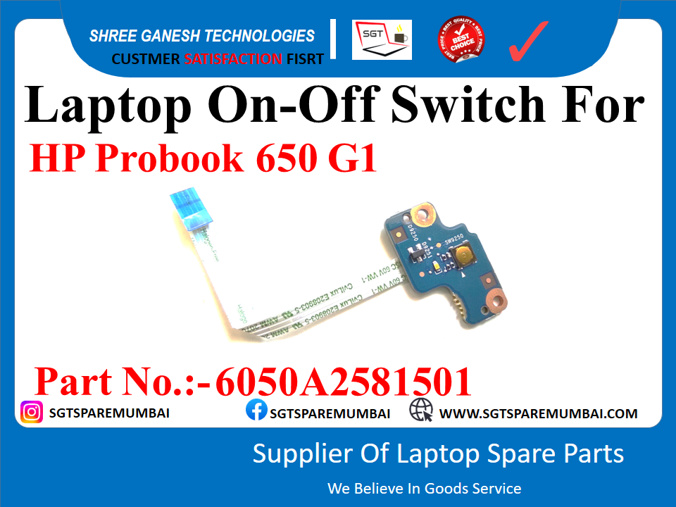 Laptop On-Off Switch For HP Probook 650-G1, 655-G1  Part No.:-6050A2581501