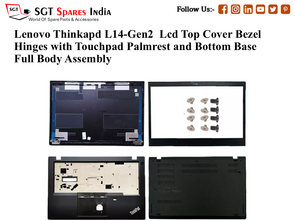 Lenovo Thinkapd L14-Gen2 Laptop Lcd Top Cover Bezel Hinges with Touchpad Palmrest and Bottom Base Full Body Assembly