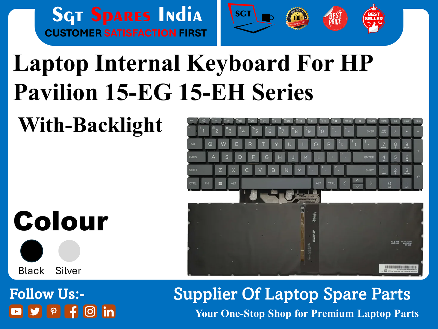 Laptop Internal Keyboard For HP Pavilion 15-EG 15-EH Series With-Backlight Colour Black Silver