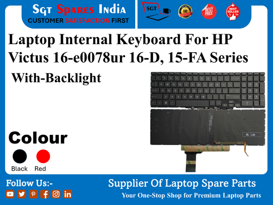 Laptop Internal Keyboard For HP Victus 16-e0078ur 16-D, 15-FA Series With-Backlight Colour Black Red