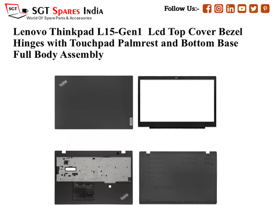 Lenovo Thinkpad L15-Gen1 Laptop Lcd Top Cover Bezel Hinges with Touchpad Palmrest and Bottom Base Full Body Assembly