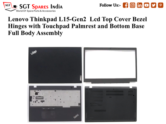 Lenovo Thinkpad L15-Gen2 Laptop Lcd Top Cover Bezel Hinges with Touchpad Palmrest and Bottom Base Full Body Assembly