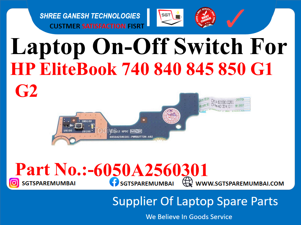 Laptop On-Off Switch For HP EliteBook 740-G1, 740-G2, 745-G1, 745-G2, 840-G1, 845-G1, 840-G2, 845-G2