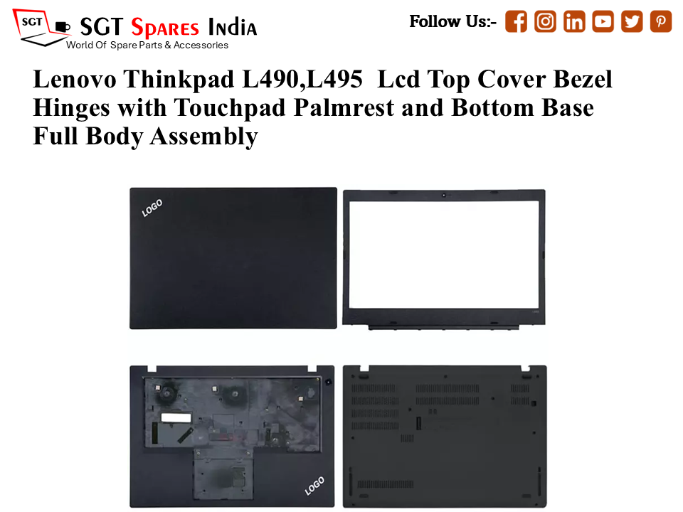 Lenovo Thinkpad L490,L495 Laptop Lcd Top Cover Bezel Hinges with Touchpad Palmrest and Bottom Base Full Body Assembly