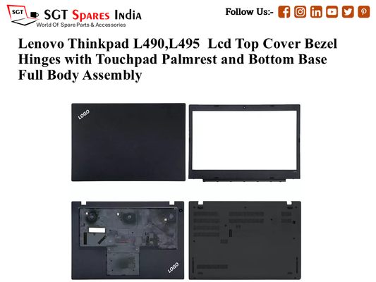 Lenovo Thinkpad L490,L495 Laptop Lcd Top Cover Bezel Hinges with Touchpad Palmrest and Bottom Base Full Body Assembly