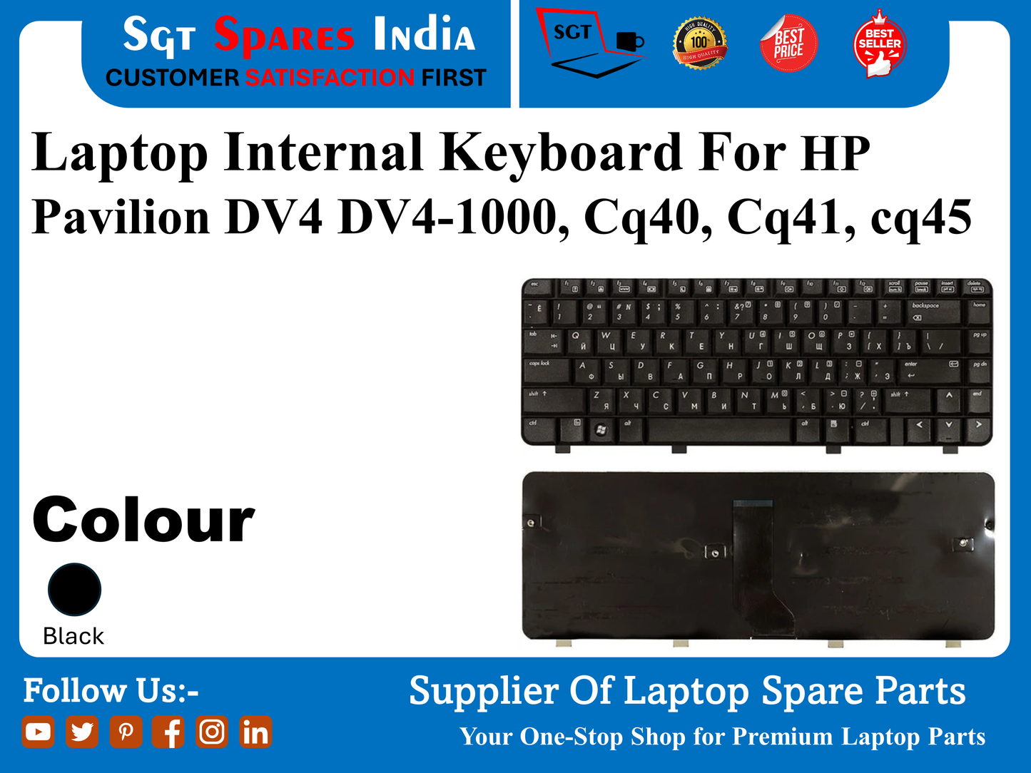 Laptop Internal Keyboard For HP Pavilion DV4 DV4-1000, Cq40, Cq41, cq45 Colour Black