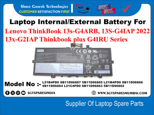 Laptop Internal Compatible Battery For Lenovo ThinkBook 13s-G4ARB, 13S-G4IAP 2022 13x-G2IAP Thinkbook plus-G4IRU Series,&nbsp; Model No :- L21B4PD0,&nbsp; 5B11D96867, 5B11D96865, L21M4PD0, 5B11D96866, 5811D96864, L21C4PD0, 5B11D96863, 5B11D96862