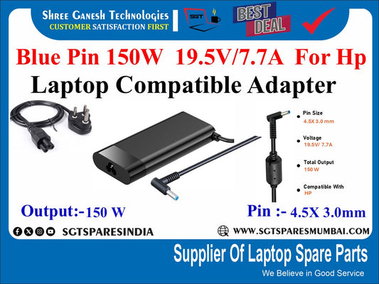 Blue Pin 150W  19.5V/7.7A  For Hp  Laptop Compatible Adapter