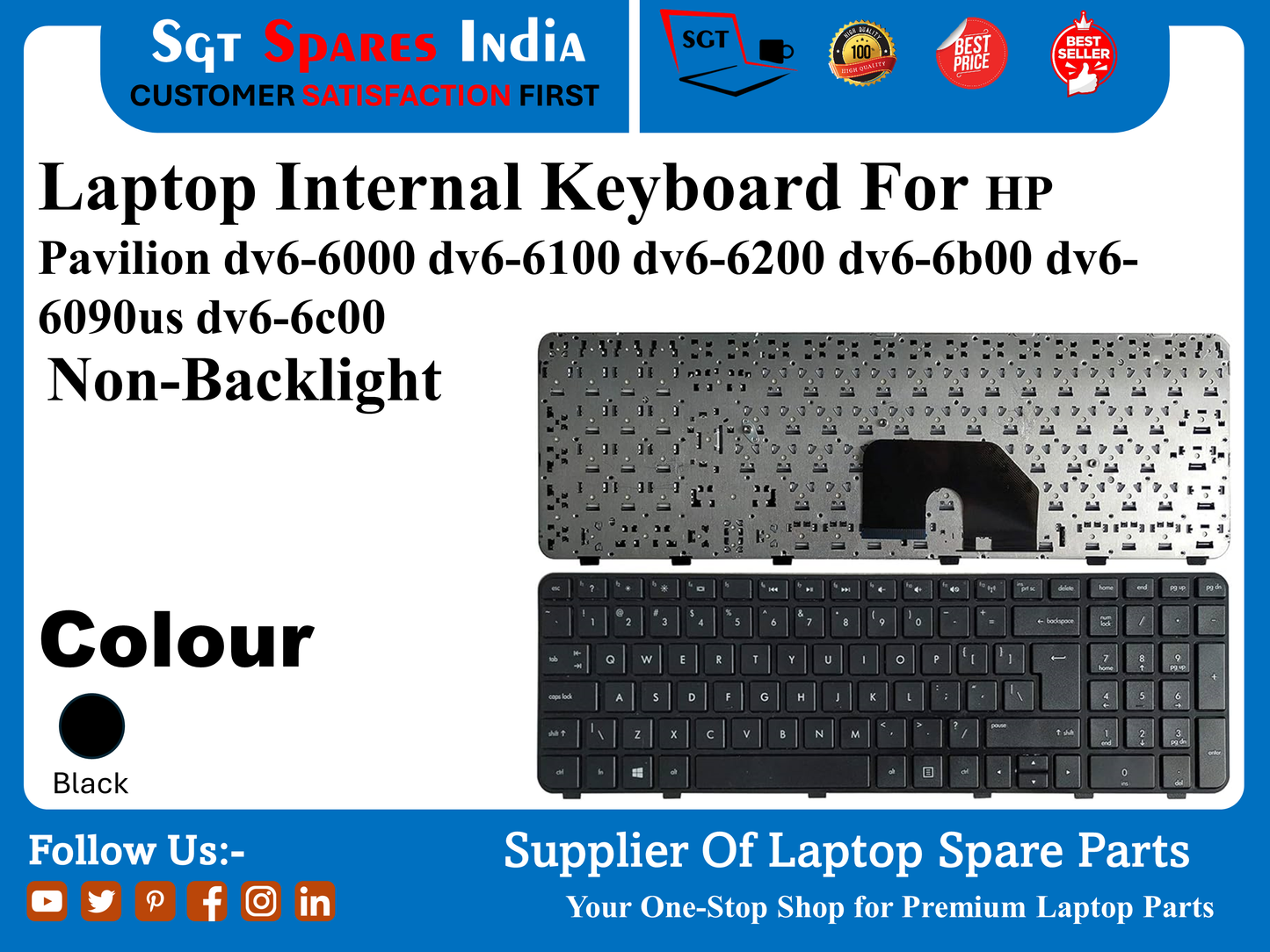 Laptop Internal Keyboard For HP Pavilion dv6-6000 dv6-6100 dv6-6200 dv6-6b00 dv6- 6090us dv6-6c00 Non-Backlight Colour Black