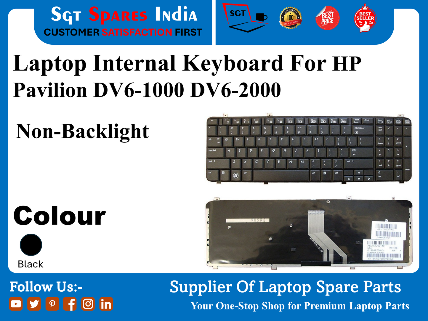 Laptop Internal Keyboard For HP Pavilion DV6-1000 DV6-2000 Non-Backlight Colour Black