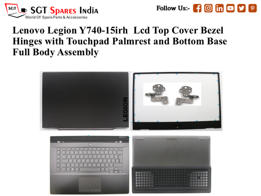 Lenovo Legion Y740-15irh Laptop Lcd Top Cover Bezel Hinges with Touchpad Palmrest and Bottom Base Full Body Assembly