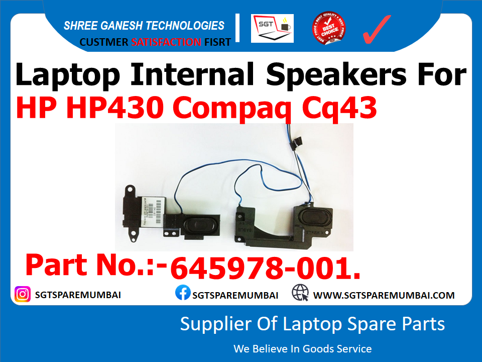 Laptop Internal Speakers For HP HP430 Compaq Cq43 Part No.:-645978-001.