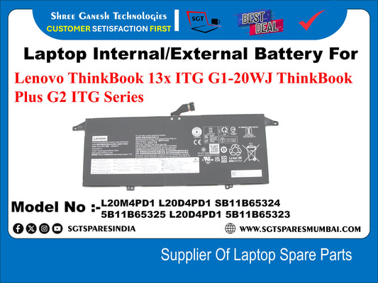 Laptop Internal Compatible Battery For Lenovo ThinkBook 13x ITG G1-20WJ, ThinkBook Plus G2 ITG Series Model No :- L20M4PD1, L20D4PD1, 5B11B65324, 5B11B65325, L20D4PD1, 5B11B65323