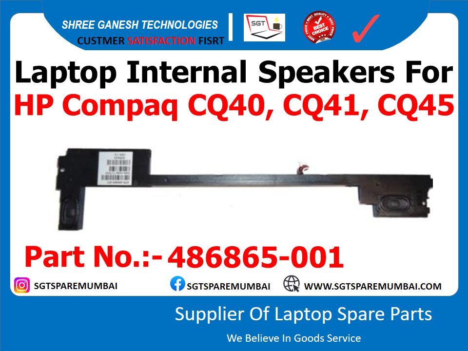 Laptop Internal Speakers For HP Compaq CQ40, CQ41, CQ45 Part No.:- 486865-001