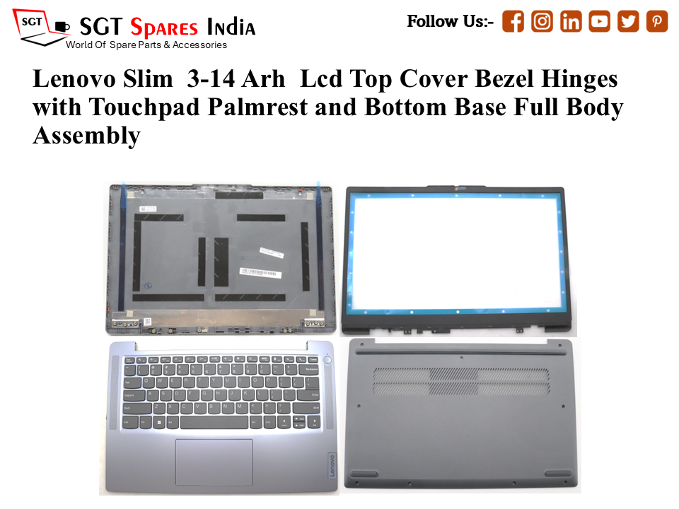 Lenovo Slim  3-14 Arh Laptop Lcd Top Cover Bezel Hinges with Touchpad Palmrest and Bottom Base Full Body Assembly