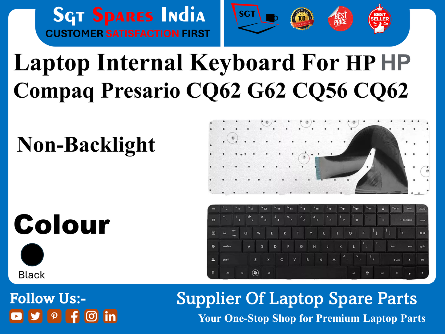 Laptop Internal Keyboard For HP HP Compaq Presario CQ62 G62 CQ56 CQ62 Non-Backlight Colour Black