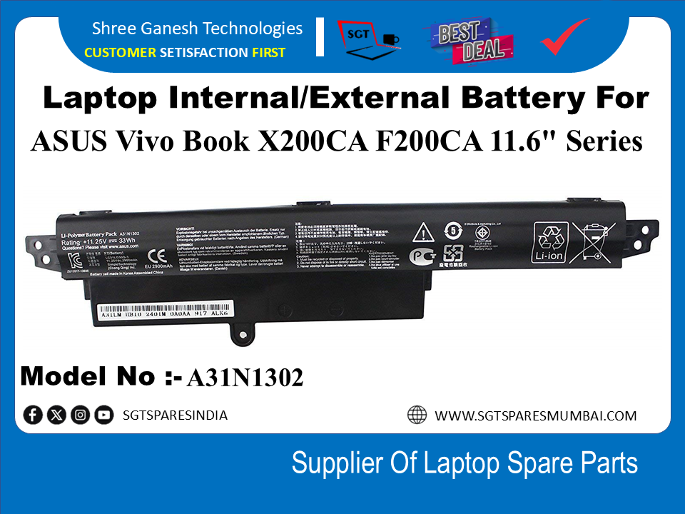 A-sus A31N1302 Internal  Battery For ASUS Vivo Book X200CA F200CA 11.6" Series