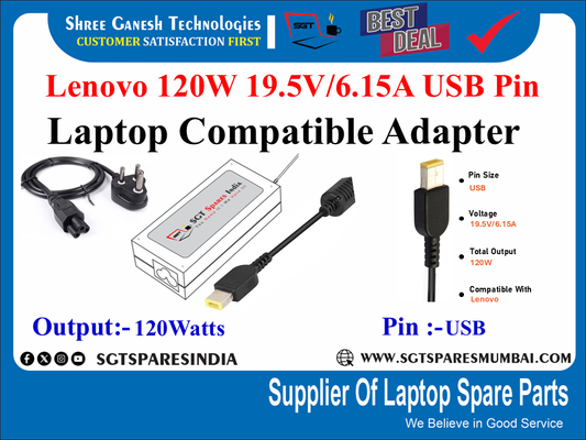 Lenovo 120W 19.5V/6.15A USB Pin laptop compatile adapter