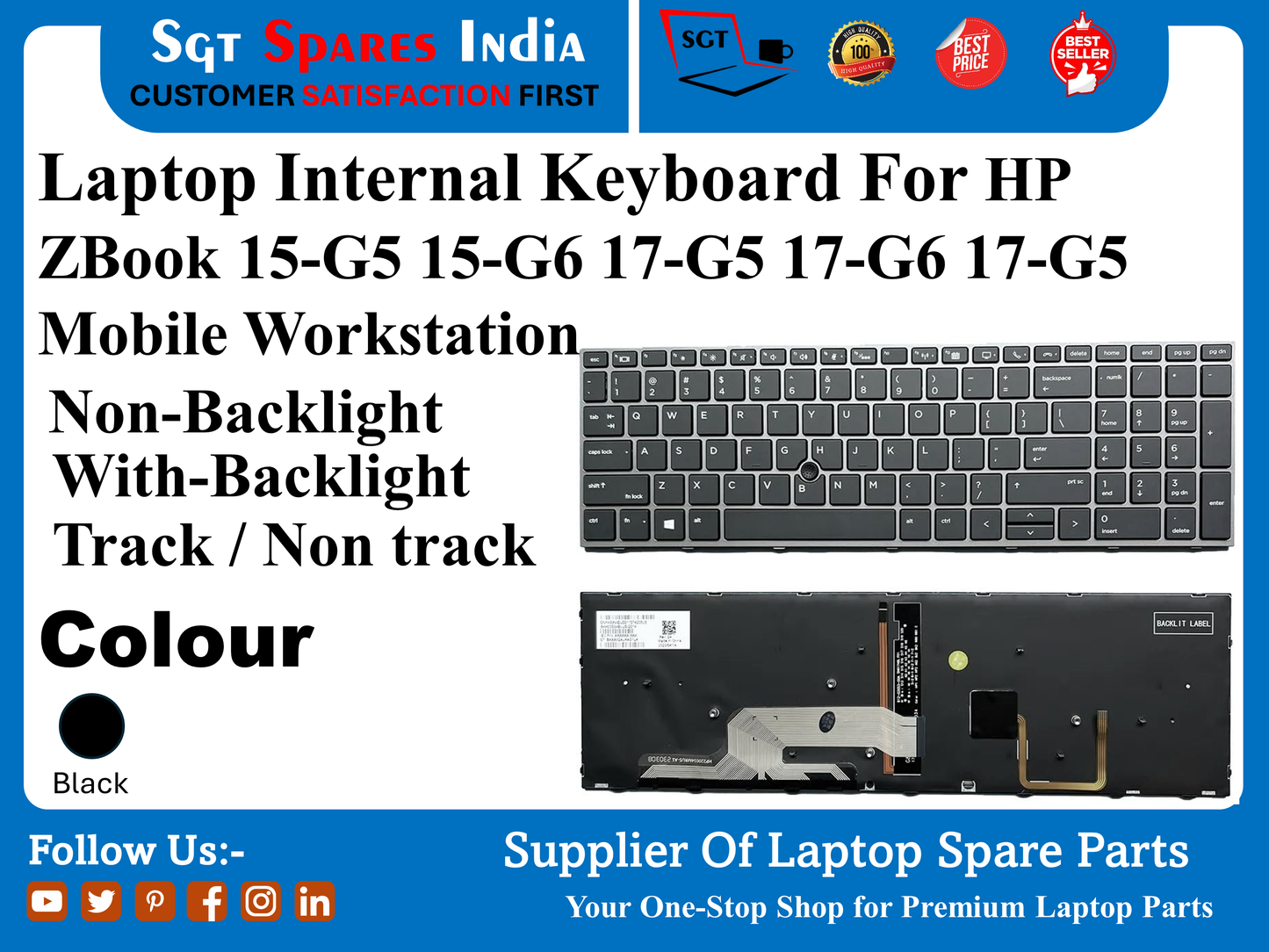 Laptop Internal Keyboard For HP ZBook 15-G5 15-G6 17-G5 17-G6 17-G5 Mobile Workstation Non-Backlight With-Backlight Track / Non track Colour Black