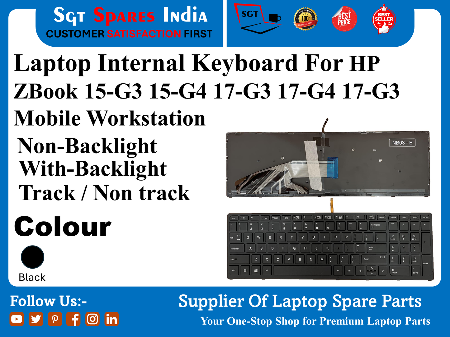 Laptop Internal Keyboard For HP ZBook 15-G3 15-G4 17-G3 17-G4 17-G3 Mobile Workstation Non-Backlight With-Backlight Track / Non track Colour Black