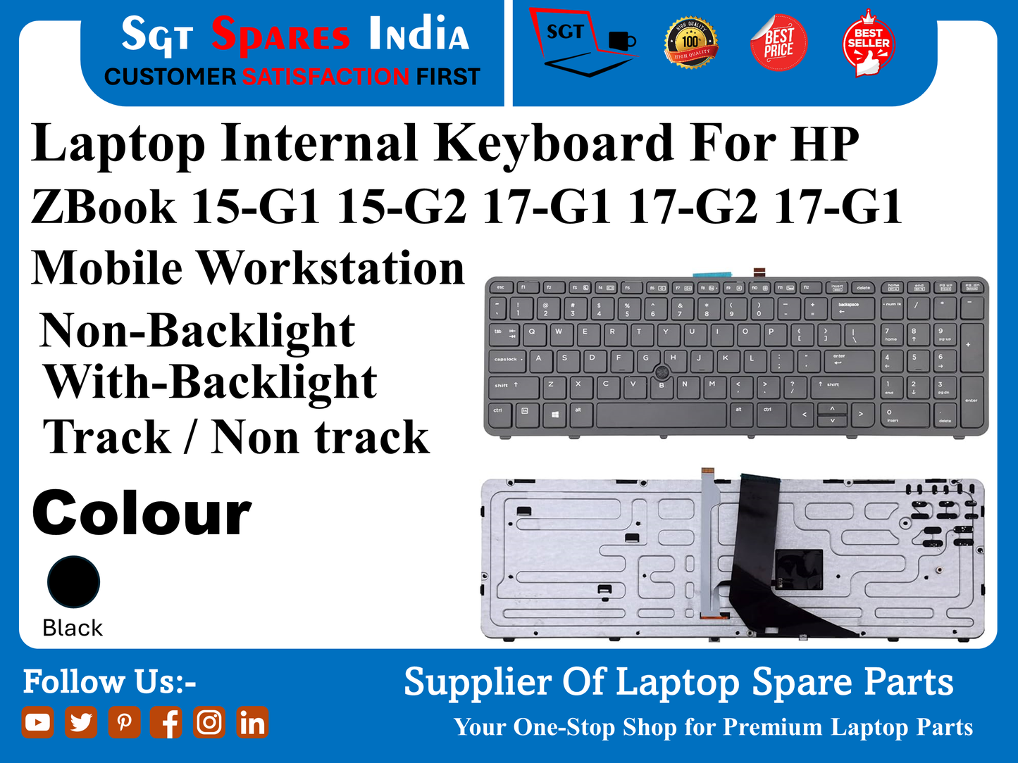 Laptop Internal Keyboard For HP ZBook 15-G1 15-G2 17-G1 17-G2 17-G1 Mobile Workstation Non-Backlight With-Backlight Track / Non track Colour Black