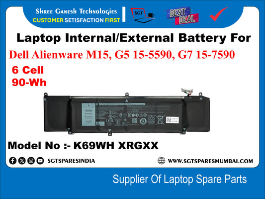 Laptop Internal Compatible Battery For Dell Alienware M15, Alienware M17, G5 15-5590, G7 15-7590, G7 17-7790 4 Cell 60-Wh Model No :-1F22N HYWXJ JJPFK 8622M