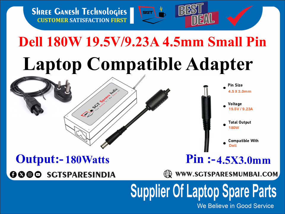 Dell 180W 19.5V/9.23A 4.5mm Small Pin Laptop Compatible adapter