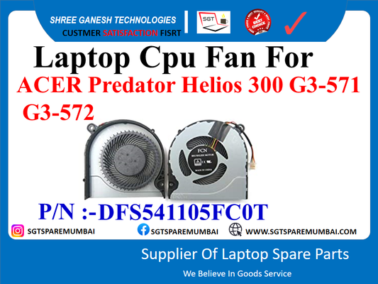 Laptop Cpu Fan For ACER Predator Helios 300 G3-571 G3-572 P/N :-DFS541105FCOT