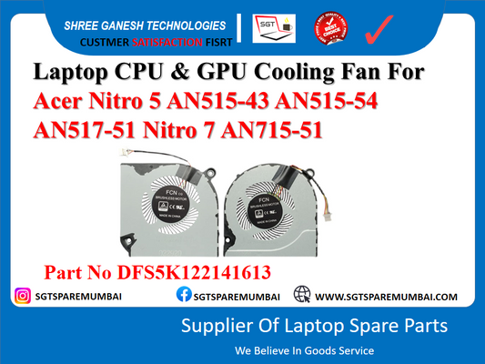 Laptop CPU & GPU Cooling Fan For Acer Nitro 5 AN515-43 AN515-54 AN517-51 Nitro 7 AN715-51 Part No DFS5K122141613