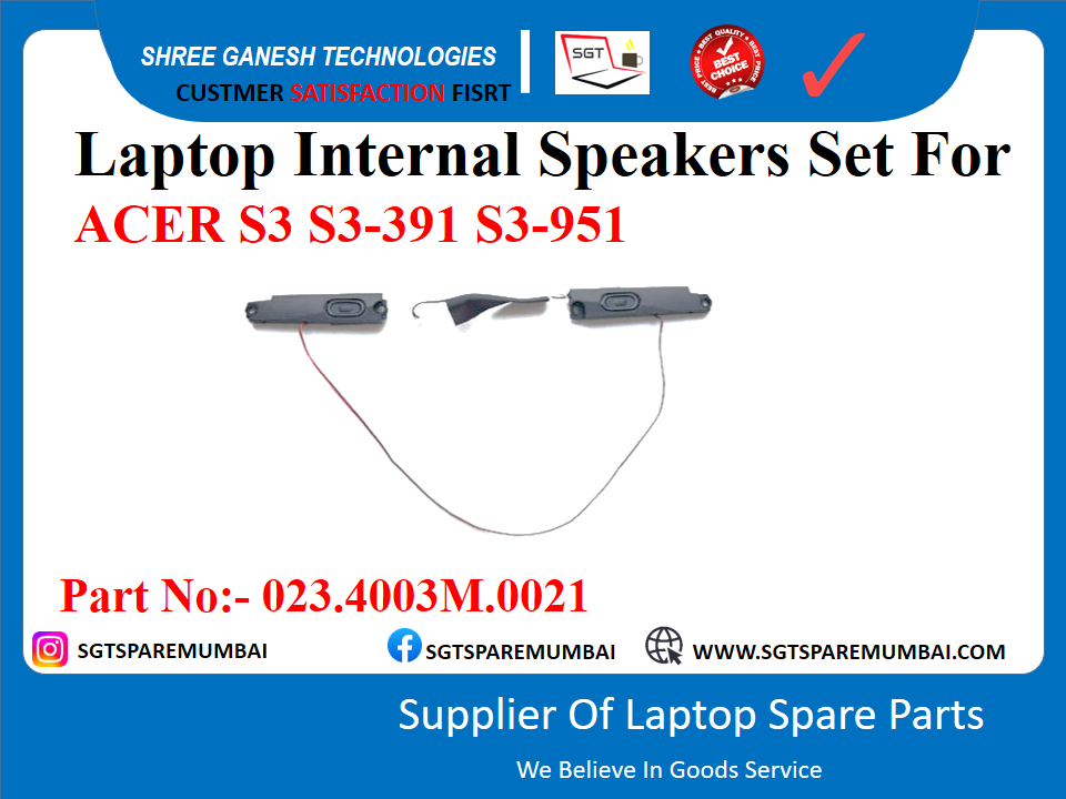 Laptop Internal Speakers Set For ACER S3 S3-391 S3-951 Part No: - 023.4003M.0021