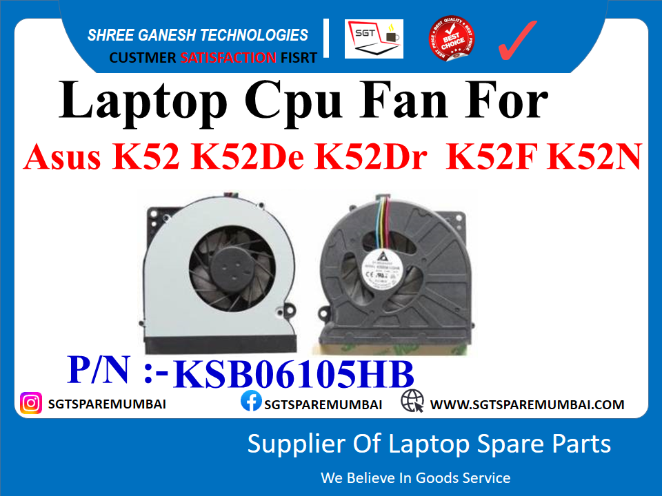 Laptop Cpu Fan For Asus K52 K52De K52Dr K52F K52N P/N :-KSB06105HB