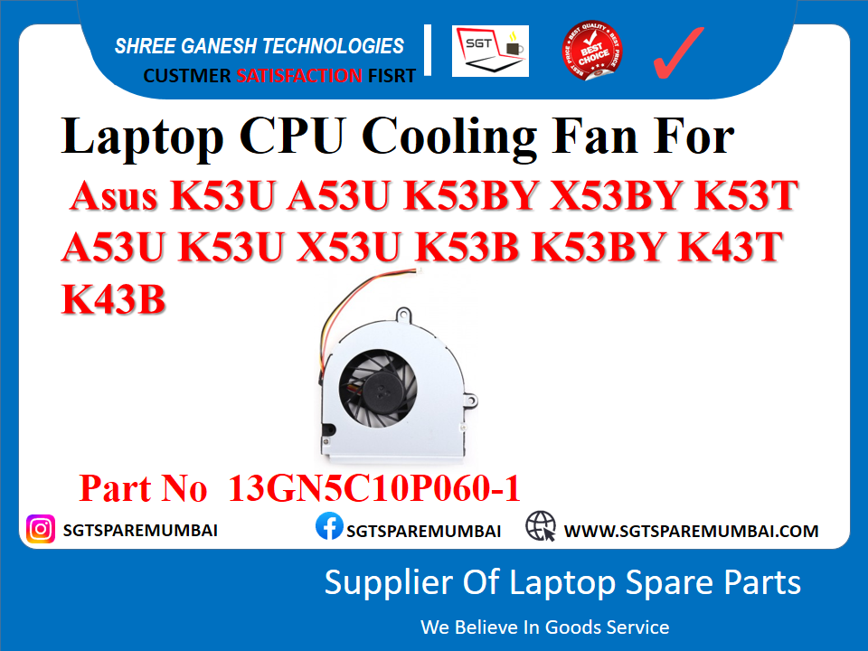 Laptop CPU Cooling Fan For Asus K53U A53U K53BY X53BY K53T A53U K53U X53U K53B K53BY K43T K43B Part No 13GN5C10P060-1