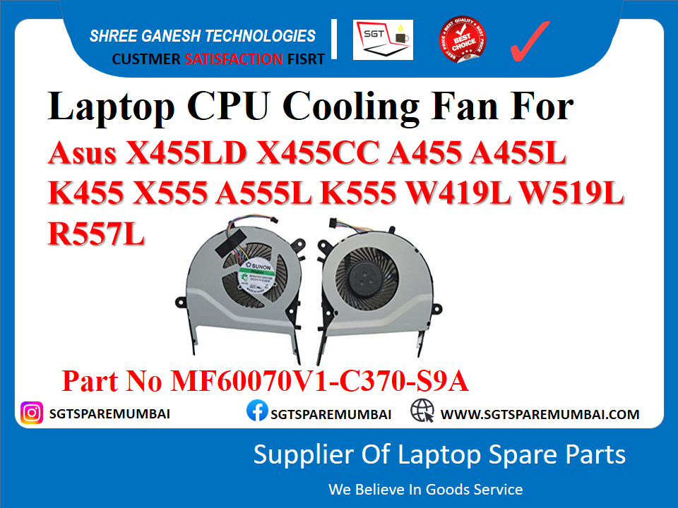 Laptop CPU Cooling Fan For Asus X455LD X455CC A455 A455L K455 X555 A555L K555 W419L W519L R557L Part No MF60070V1-C370-S9A