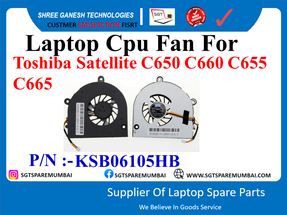 Laptop Cpu Fan For Toshiba Satellite C650 C660 C655 C665 P/N :-KSB06105HB